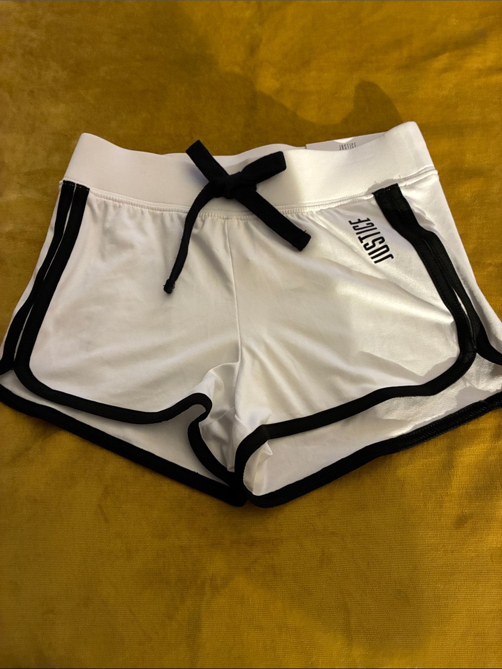 Justice White Athletic Shorts with Black Trim and Drawstring
